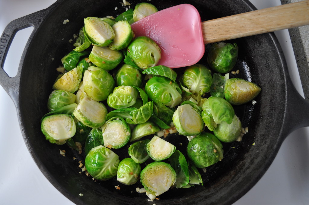 Brussels sprouts just cooking in the pan